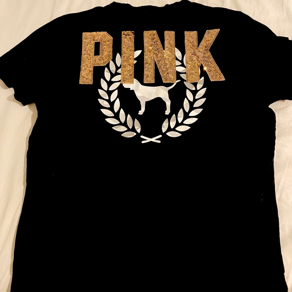 PINK gold sequin pocket T shirt